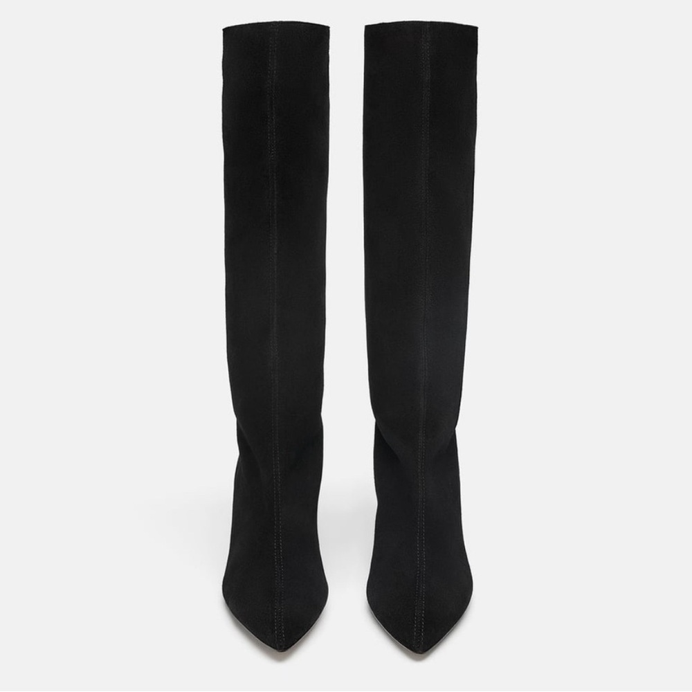 Zara Black Suede Fringe Leather Boots 37 - Picture 3 of 7